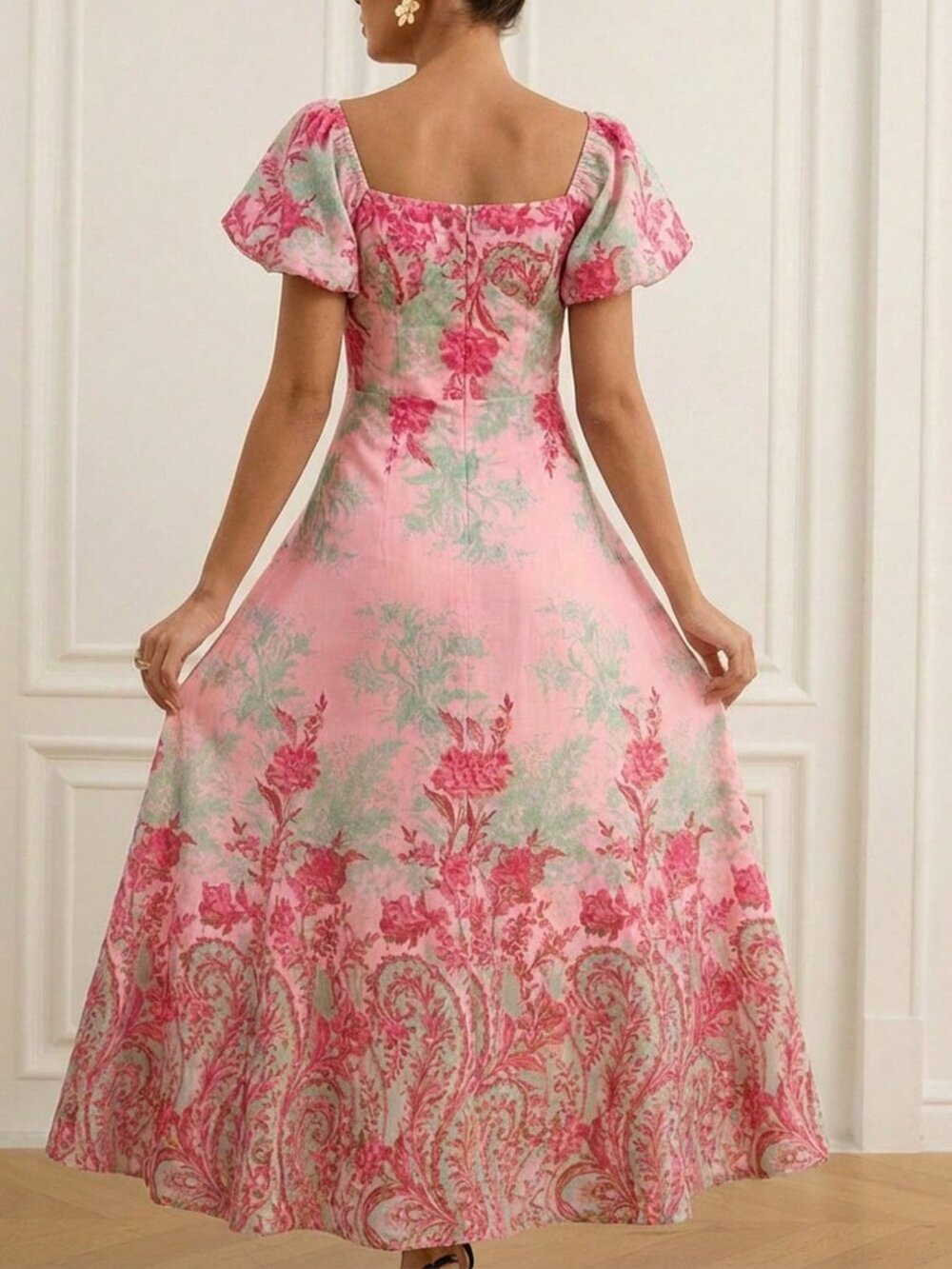 Pink Elegant Women's Floral Print maxi Dress - Picture 2 of 6